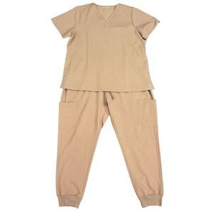 Mandala Scrubs Set tan V Neck Top XL Jogger Pants L Medical Nurse Uniform